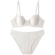 WLMZ113100061 性感內衣女法式薄款透視兔耳朵蕾絲文胸大胸顯小大碼內衣套裝