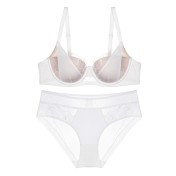 WLMZ113100063 性感蕾絲內衣法式薄款撞色接拼大碼內衣大胸顯小防下垂文胸罩