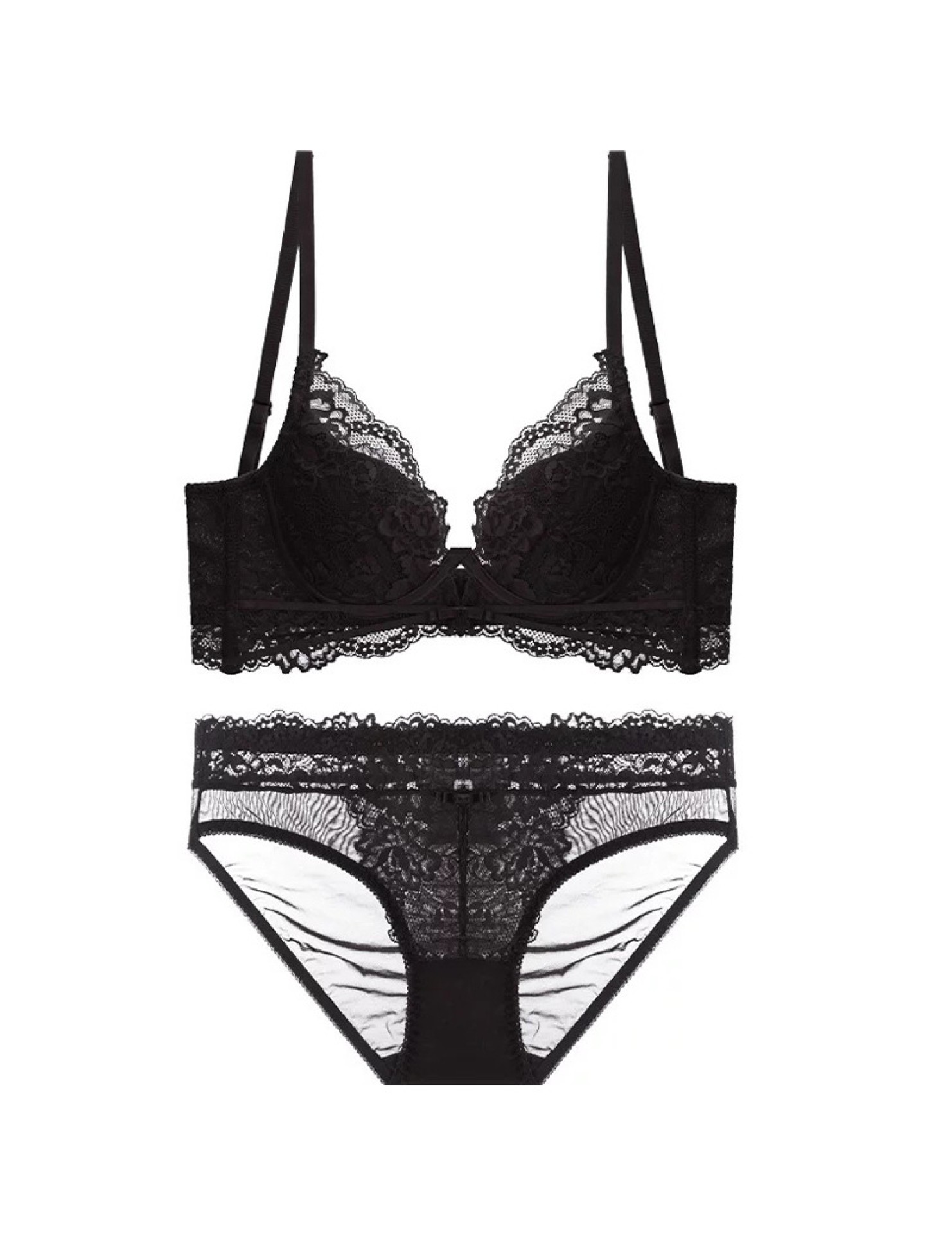 WLMZ113100064 夏季性感蕾絲內衣法式薄款軟鋼圈文胸大胸顯小防下垂大碼內衣套裝