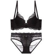 WLMZ113100064 夏季性感蕾絲內衣法式薄款軟鋼圈文胸大胸顯小防下垂大碼內衣套裝