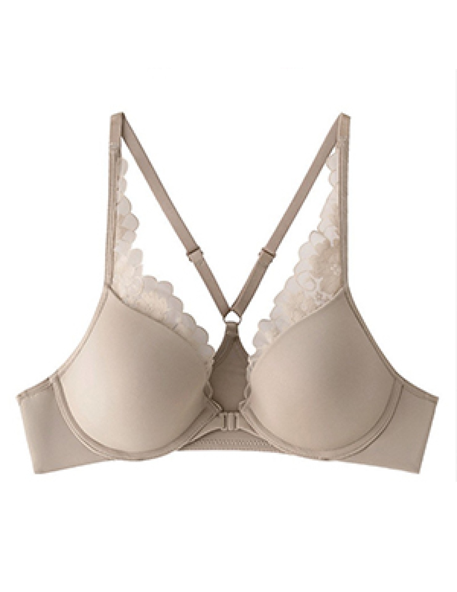 WLMZ113100066 法式性感內衣薄款光面蕾絲前扣美背內衣大胸顯小防下垂大碼文胸罩