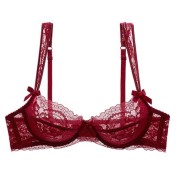 WLMZ113100068 法式內衣超薄透明蕾絲性感內衣大胸顯小防下垂上托文胸罩