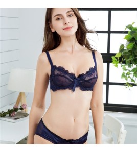 WLMZ113100071 Sexy lace underwear French ultra-thin bow mesh large size underwear big breasts minimizing anti-sagging bra
