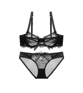 WLMZ113100071 Sexy lace underwear French ultra-thin bow mesh large size underwear big breasts minimizing anti-sagging bra