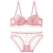 WLMZ113100074 性感內衣女法式薄款純欲軟鋼圈蕾絲文胸大胸顯小大碼內衣套裝