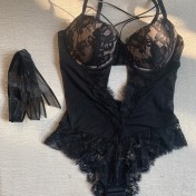 WLMZ113100081 性感連體衣法式誘惑透明蕾絲連身衣小胸聚攏微塑身連體內衣