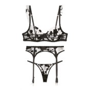 WLMZ113100092 性感情趣吊襪帶法式超薄刺繡蕾絲吊襪文胸配套可夾絲襪吊襪帶