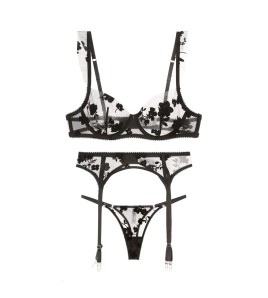 WLMZ113100092 性感情趣吊襪帶法式超薄刺繡蕾絲吊襪文胸配套可夾絲襪吊襪帶