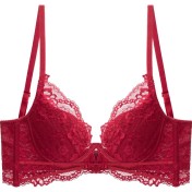 WLMZ113100105 夏季性感內衣法式薄款軟鋼圈大胸顯小大碼內衣本命年紅色蕾絲文胸