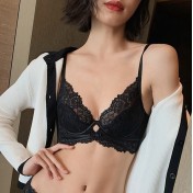 WLMZ113100105 夏季性感內衣法式薄款軟鋼圈大胸顯小大碼內衣本命年紅色蕾絲文胸