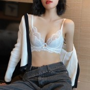 WLMZ113100105 夏季性感內衣法式薄款軟鋼圈大胸顯小大碼內衣本命年紅色蕾絲文胸