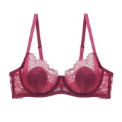 WLMZ113100108 性感內衣女法式薄款透明蕾絲文胸大胸顯小防下垂大碼內衣