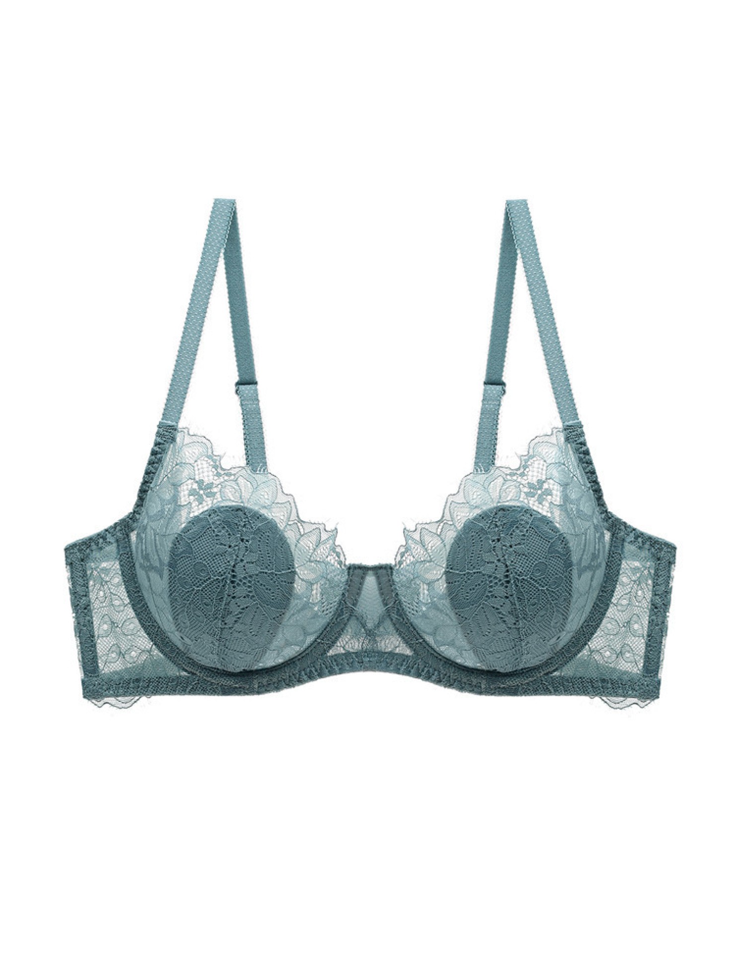 WLMZ113100108 性感內衣女法式薄款透明蕾絲文胸大胸顯小防下垂大碼內衣