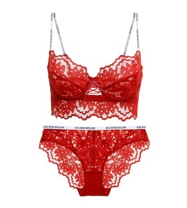 WLMZ113100110 Sexy ultra-thin cup lace underwear fashion letter shoulder straps big breast slimming push-up bra set for women