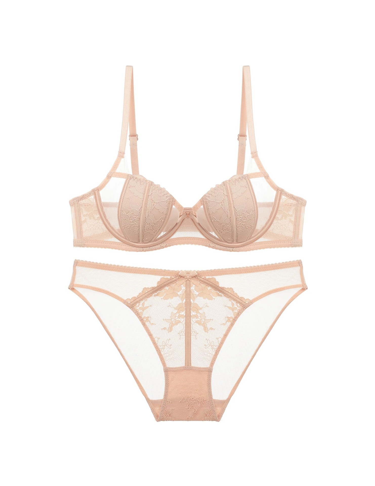 WLMZ113100111 法式性感蕾絲內衣大胸顯小防下垂文胸薄款兔耳朵大碼內衣套裝