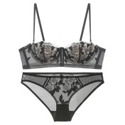 WLMZ113100112 法式內衣性感薄款兔耳朵杯刺繡蕾絲文胸大胸顯小大碼內衣套裝