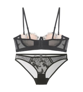 WLMZ113100112 French style underwear, sexy thin rabbit ear cup embroidered lace bra, large breasts, small and large size underwear set