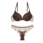 WLMZ113100115 法式內衣女性感光面拼接蕾絲文胸小胸聚攏收副乳上托內衣套裝