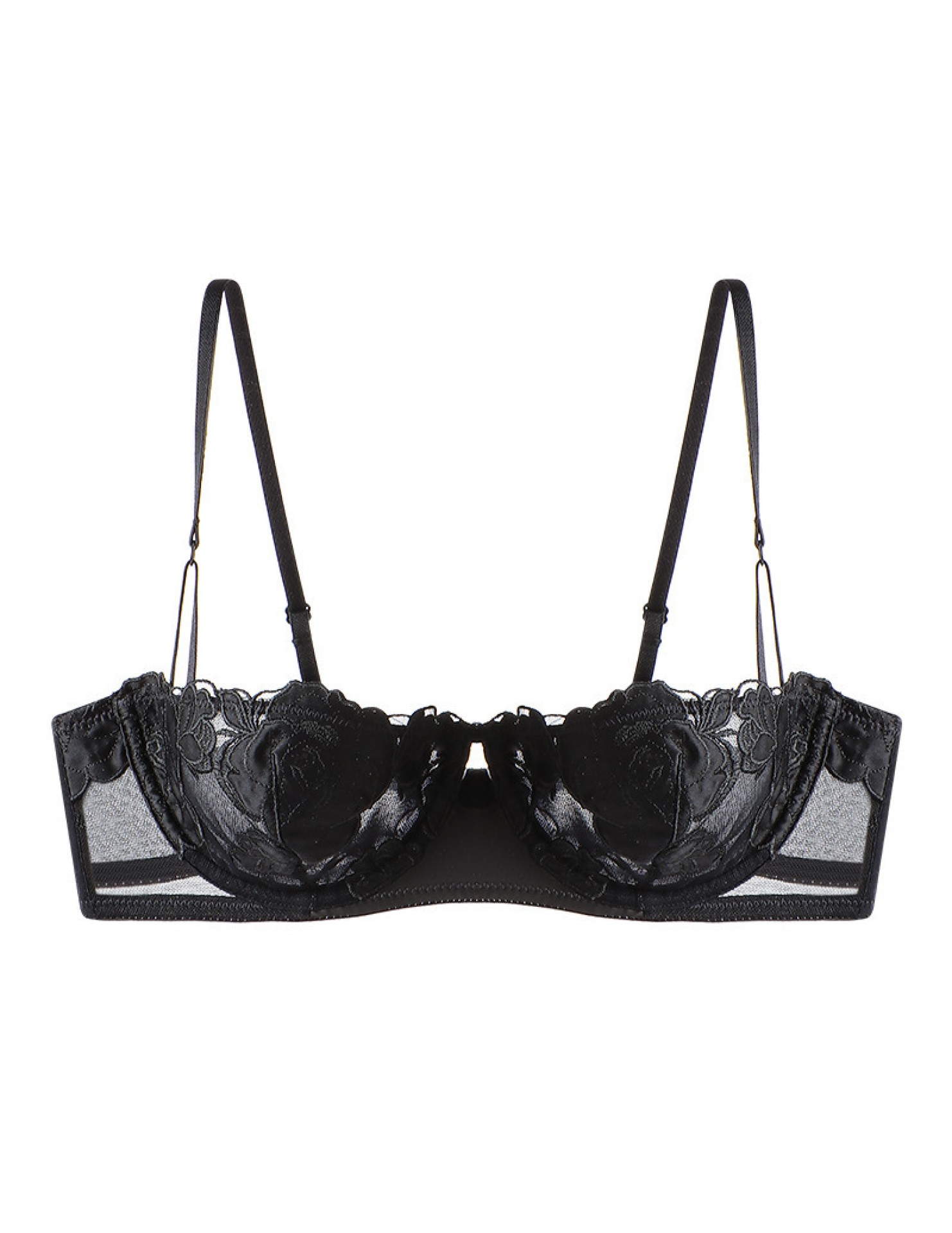 WLMZ113100119 性感內衣女法式超薄玫瑰花刺繡蕾絲內衣大胸顯小防下垂文胸罩