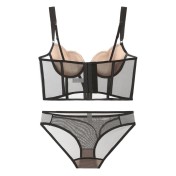 WLMZ113100121 法式純欲魚骨馬甲式胸衣薄款大胸顯小文胸聚攏防下垂性感內衣套裝