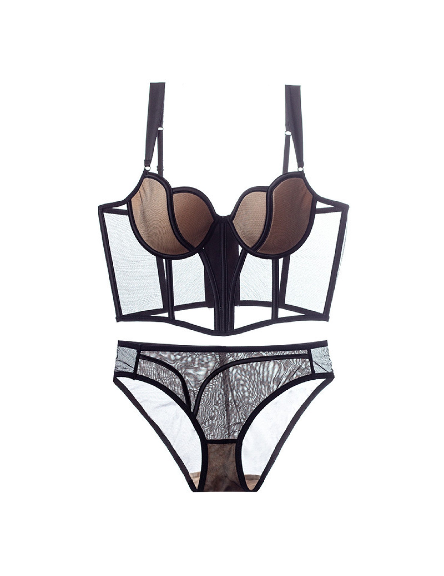 WLMZ113100121 法式純欲魚骨馬甲式胸衣薄款大胸顯小文胸聚攏防下垂性感內衣套裝