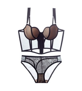 WLMZ113100121 French Pure Desire Fishbone Vest Bra Thin Large Breast Revealing Small Bra Push-Up Anti-Sagging Sexy Underwear Set