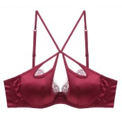 WLMZ113100123 性感緞面交叉綁帶美背內衣睫毛蕾絲薄款文胸軟鋼圈聚攏透氣文胸罩