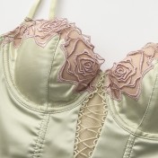 WLMZ113100130 法式性感內衣夏季薄款復古玫瑰魚骨胸衣馬甲式長款塑身聚攏文胸罩