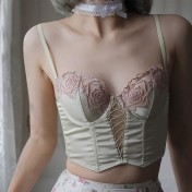 WLMZ113100130 法式性感內衣夏季薄款復古玫瑰魚骨胸衣馬甲式長款塑身聚攏文胸罩