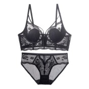 WLMZ113100131 法式內衣女性感薄款兔耳朵杯前扣美背內衣大胸顯小防下垂文胸套裝