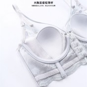 WLMZ113100131 法式內衣女性感薄款兔耳朵杯前扣美背內衣大胸顯小防下垂文胸套裝