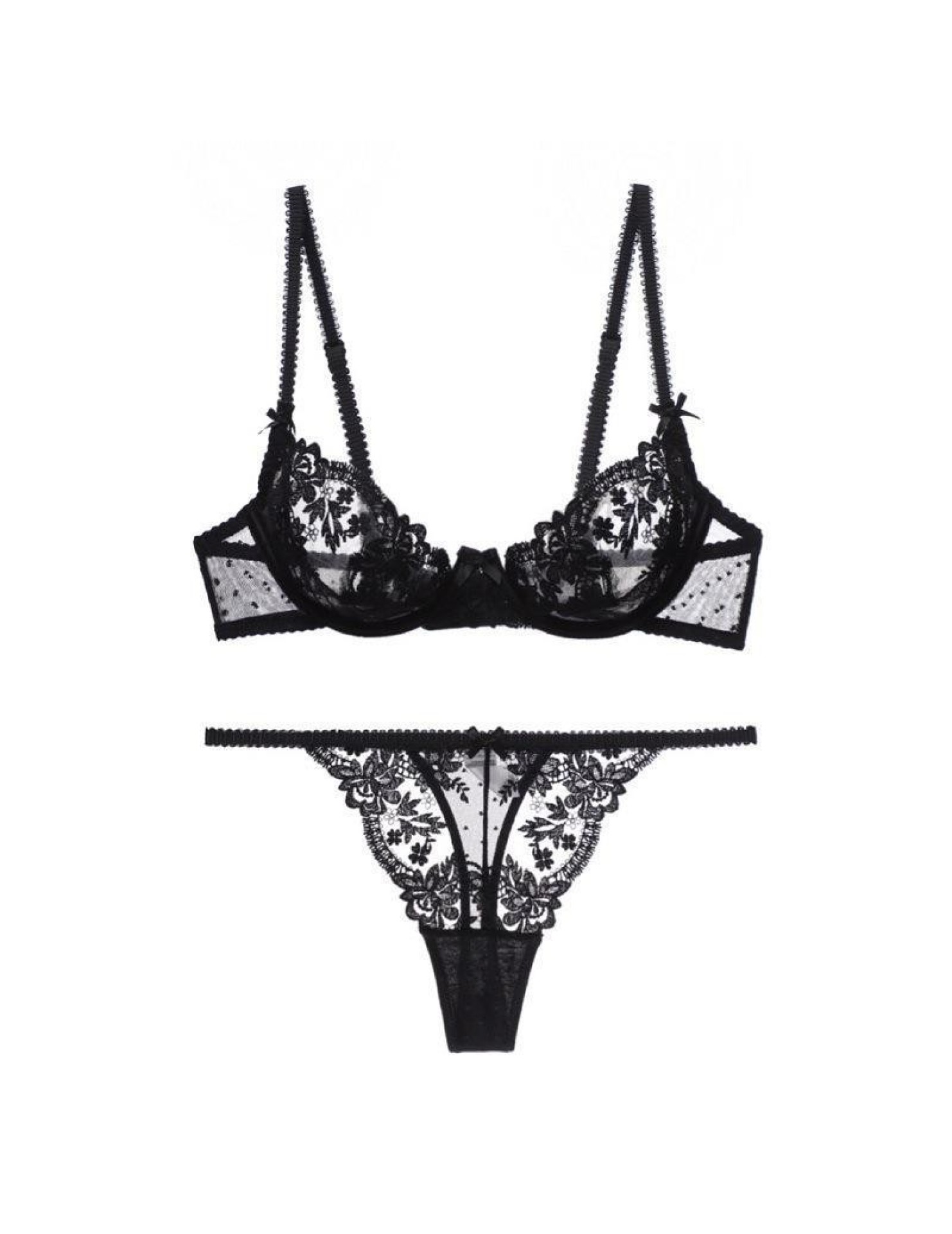 WLMZ113100136 法式性感內衣超薄透視純欲花卉蕾絲內衣套裝大胸顯小防下垂文胸罩