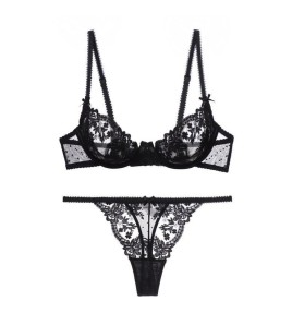 WLMZ113100136 French sexy underwear ultra-thin see-through pure lust floral lace underwear set big breasts slimming anti-sagging bra