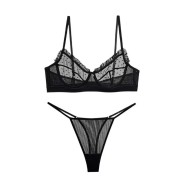 WLMZ113100138 法式性感內衣超薄透視大胸顯小大碼內衣情趣誘惑T褲蕾絲文胸套裝