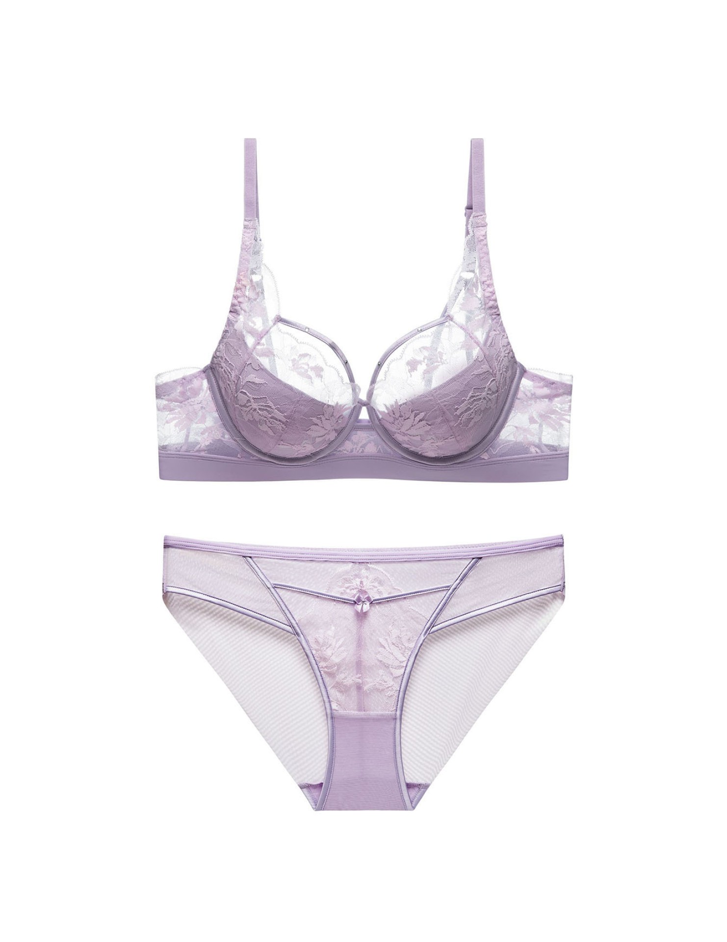 WLMZ113100139 性感蕾絲內衣法式薄款兔耳朵杯軟鋼圈文胸收副乳大碼內衣套裝