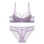 WLMZ113100139 性感蕾絲內衣法式薄款兔耳朵杯軟鋼圈文胸收副乳大碼內衣套裝