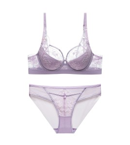 WLMZ113100139 Sexy Lace Underwear French Thin Rabbit Ear Cup Soft Wire Bra Bra Breast Reduction Large Size Underwear Set