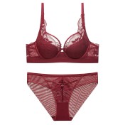 WLMZ113100139 性感蕾絲內衣法式薄款兔耳朵杯軟鋼圈文胸收副乳大碼內衣套裝