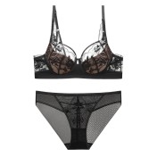 WLMZ113100139 性感蕾絲內衣法式薄款兔耳朵杯軟鋼圈文胸收副乳大碼內衣套裝