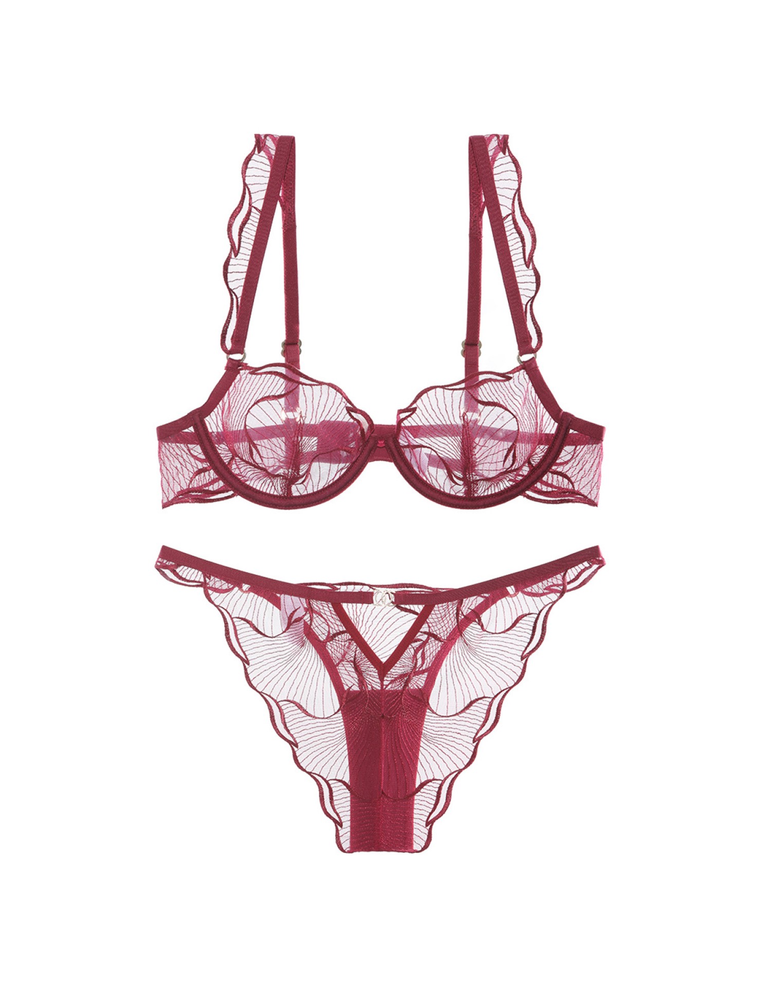 WLMZ113100141 法式內衣女性感超薄純欲刺繡蕾絲內衣大胸顯小防下垂大碼文胸套裝