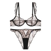 WLMZ113100141 法式內衣女性感超薄純欲刺繡蕾絲內衣大胸顯小防下垂大碼文胸套裝