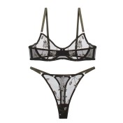 WLMZ113100142 性感情趣內衣夏超薄透視網紗刺繡內衣大胸顯小防下垂文胸套裝