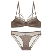 WLMZ113100143 夏季性感內衣法式薄款光面前扣美背內衣大胸顯小防下垂蕾絲文胸罩