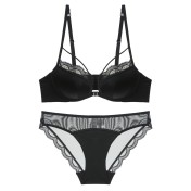 WLMZ113100143 夏季性感內衣法式薄款光面前扣美背內衣大胸顯小防下垂蕾絲文胸罩