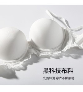 WLMZ113100146 French sexy thin soft steel ring bra large U glossy beautiful back lace underwear for women with small breasts push-up bra set