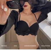 WLMZ113100146 法式性感薄款軟鋼圈文胸大U光面美背蕾絲內衣女小胸聚攏文胸套裝