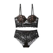 WLMZ113100147 法式性感內衣女小胸顯大聚攏內衣防下垂調整型美背蕾絲文胸套裝