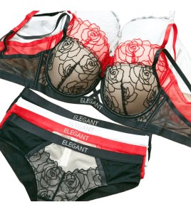 WLMZ113100148 French sexy underwear, small breasts appear larger, push-up side breast underwear, rose flower embroidery lace bra set