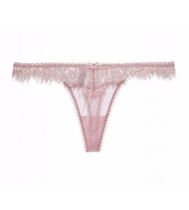 WLMZ113100144 法式鏤空睫毛蕾絲牛奶絲性感蕾絲丁字褲女無痕內褲