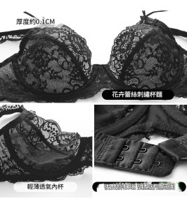 WLMZ113100152 法式性感內衣夏季超薄透明蕾絲大碼內衣大胸顯小防下垂文胸罩